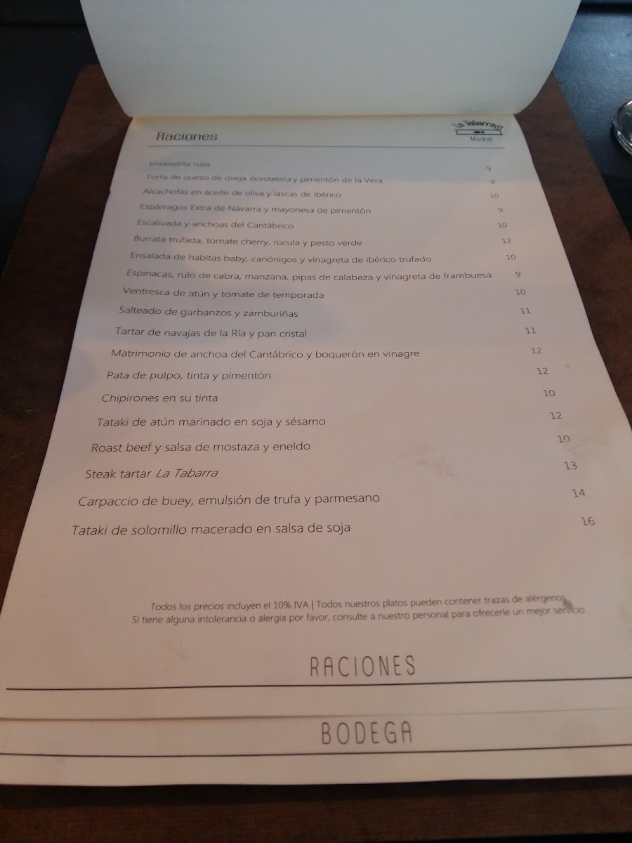 Menu La Tabarra Madrid-5